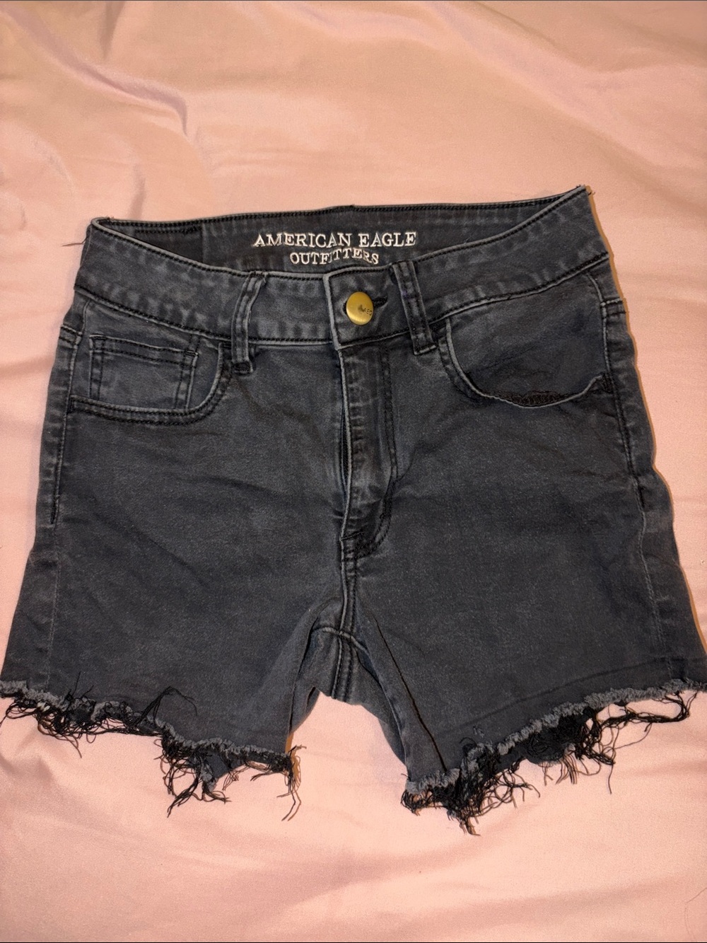 American Eagle Outfitters Black Frayed Hem Denim Shorts